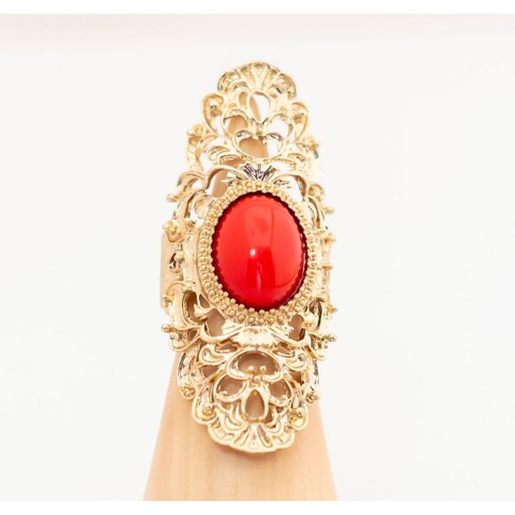 Vintage Victorian Statement Red Adjustable Ring Size 7 - T1 - Picture 1 of 3